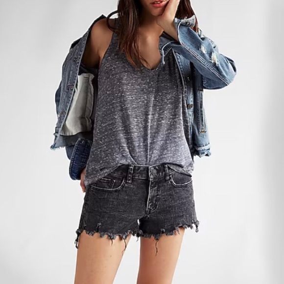 EXPRESS DISTRESSED HIGH-RISE JEAN SHORTS - Picture 14 of 14